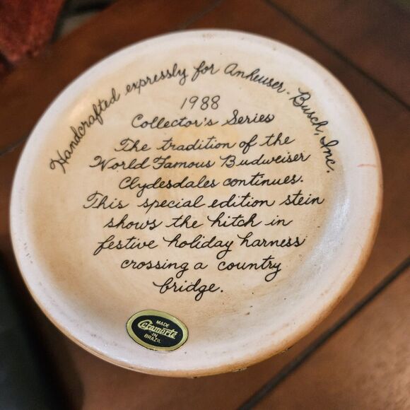 VINTAGE! 1988 Anheuser Busch Budweiser Holiday Beer Stein Clydesdales - Picture 6 of 6